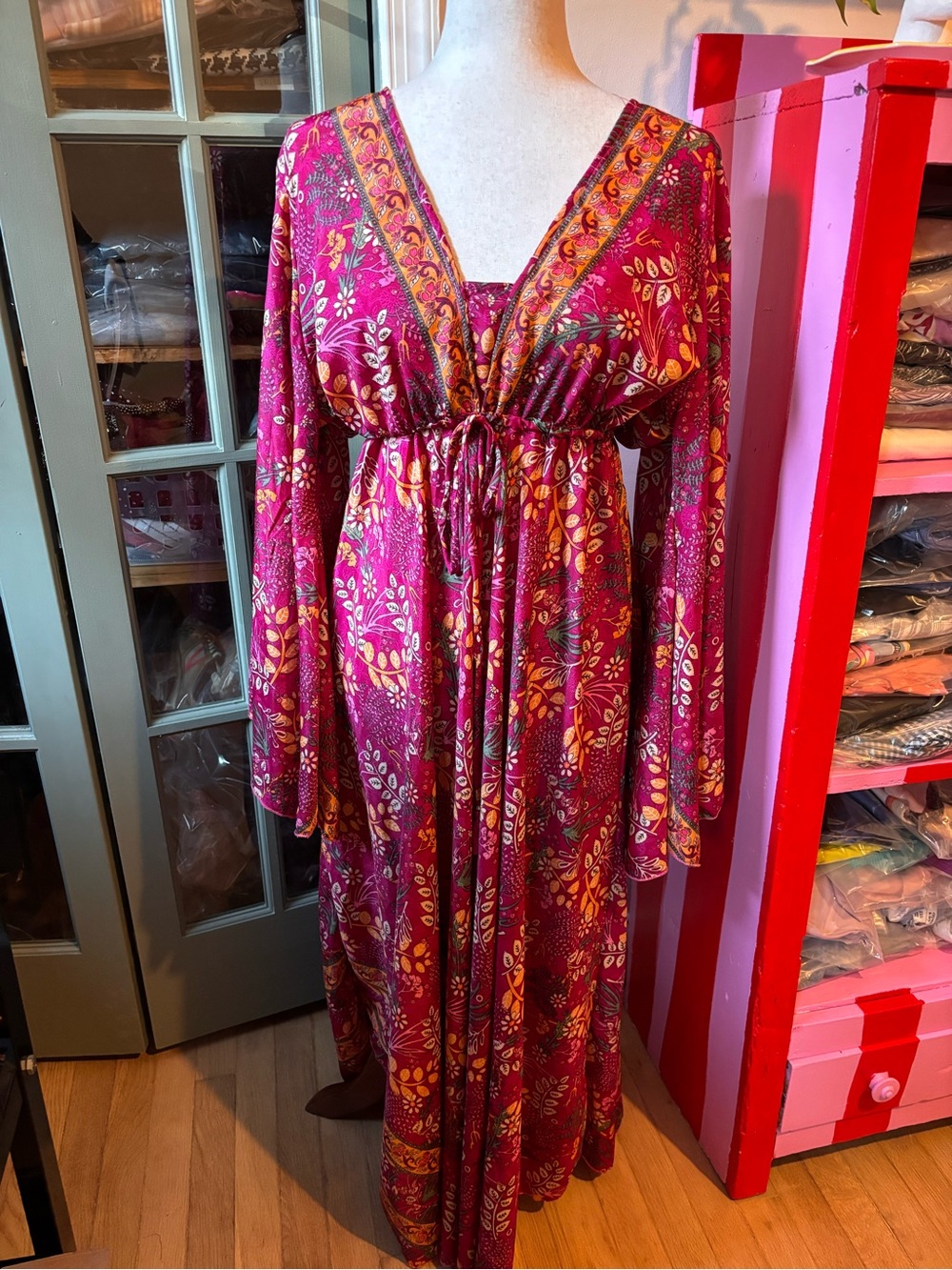 Boho Floral Pink Maxi Dress, OS